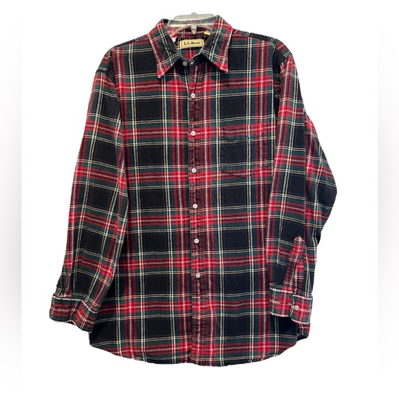 Vintage L.L. Bean Cotton Flannel Shirt Red Tartan Plaid Men’s Button Front L - Picture 1 of 7